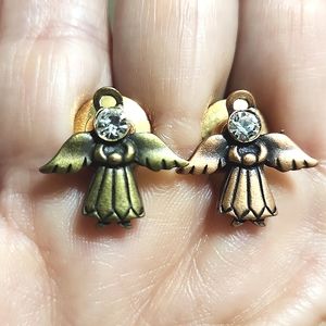 Vintage JJ Jonette Jewelry Tiny Angel Tack Pins Brass & Copper Set of 2